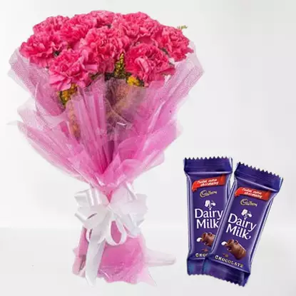 Pink Carnations with Dairy Milk