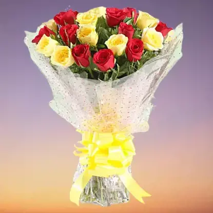 12 Happy Red & Yellow Roses Bouquet