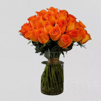 Orange roses N vase