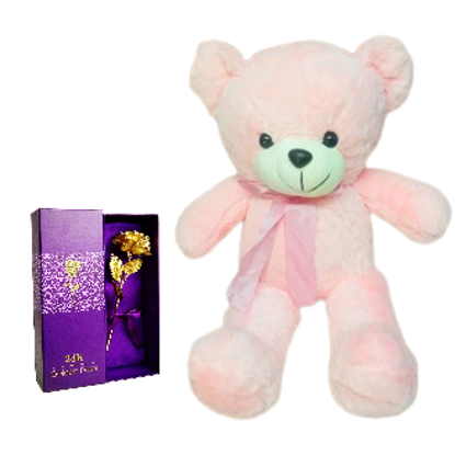 Picture of 2 FEET IMPORTED TEDDY WITH ARTIFICAL GOLDEN ROSE