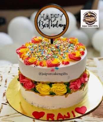 Picture of Red Yellow Floral Cake Design